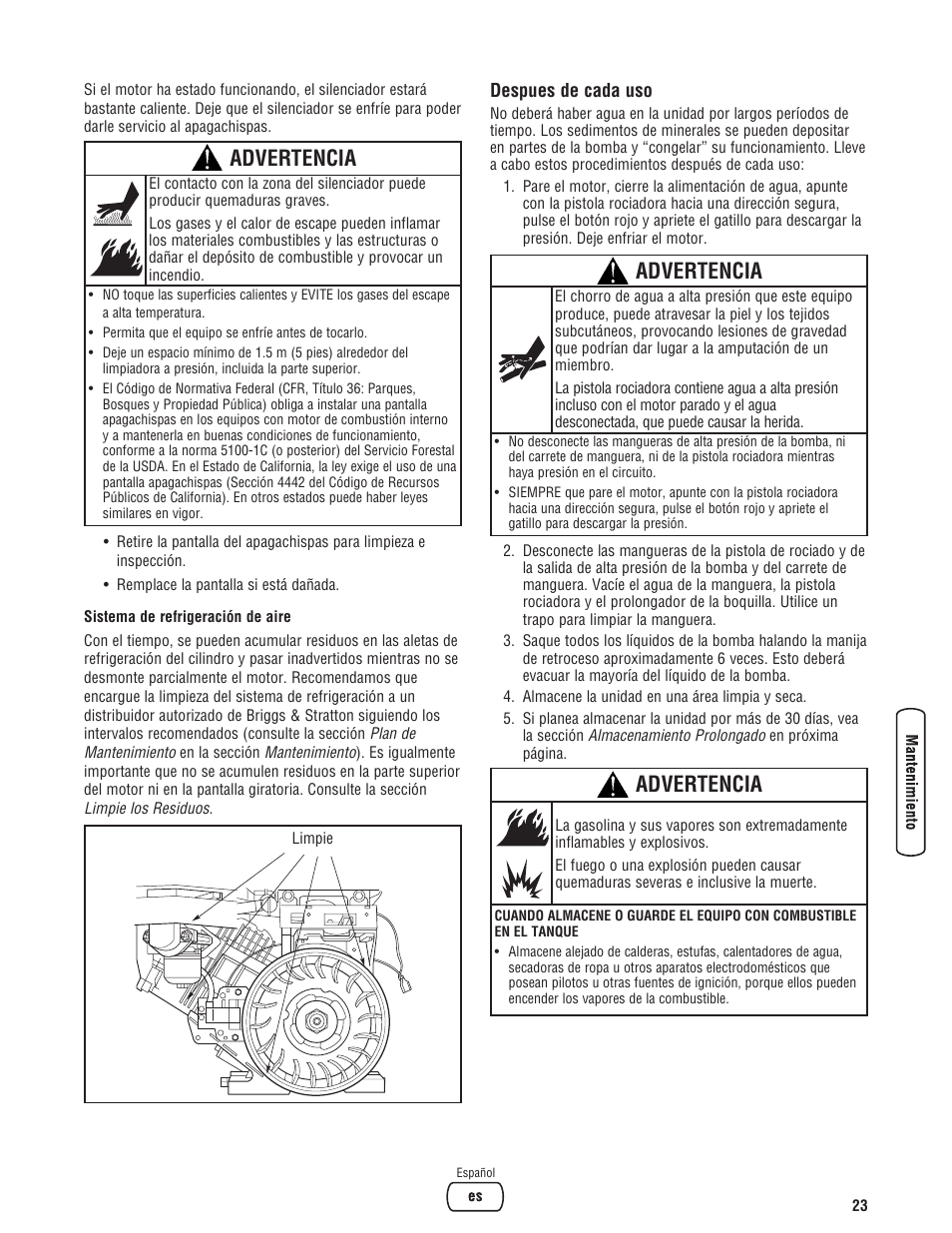 Advertencia | Briggs & Stratton 3400PSI User Manual | Page 53 / 60