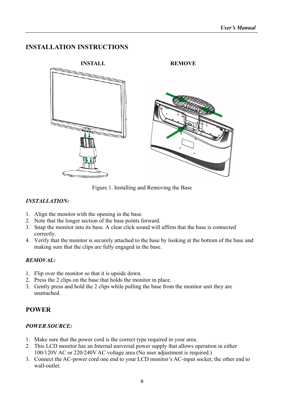 Installation instructions, Power | Hanns.G HA195 User Manual | Page 9 / 23