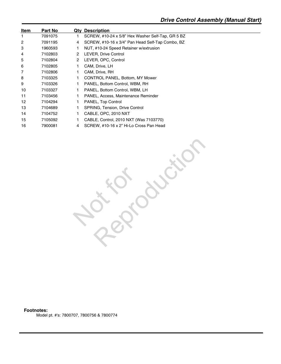 Not for reproduction | Briggs & Stratton SNAPPER 7800708 User Manual | Page 7 / 24
