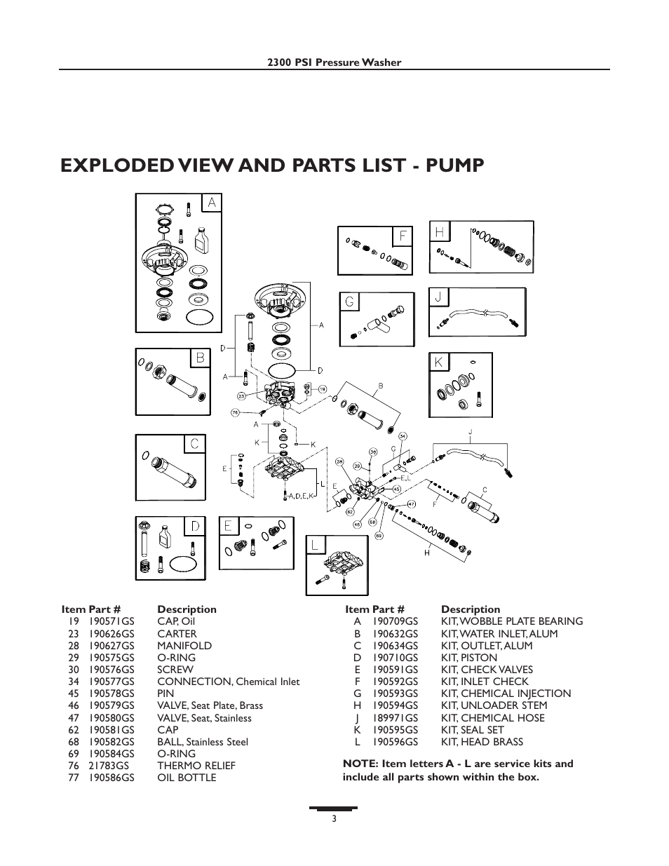 Exploded view and parts list - pump | Briggs & Stratton Elite 01802 User Manual | Page 3 / 4