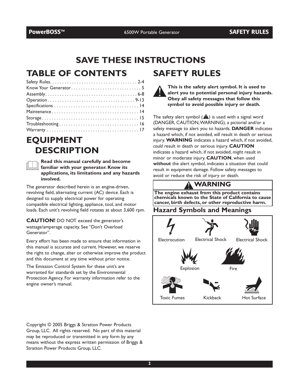 Briggs & Stratton PowerBoss 30227 User Manual | Page 2 / 32