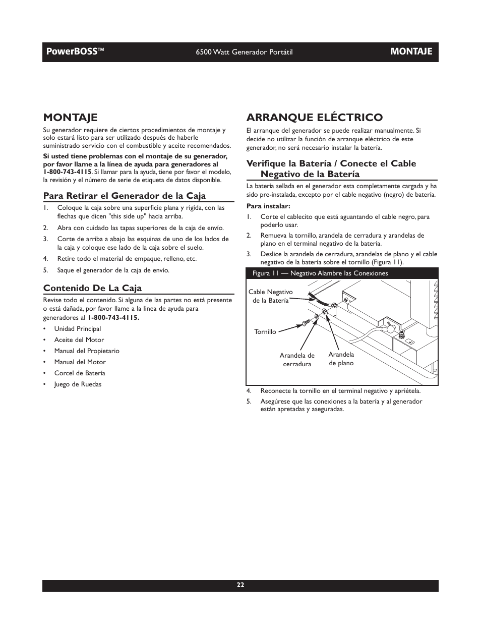 Montaje, Arranque eléctrico | Briggs & Stratton PowerBoss 30227 User Manual | Page 22 / 32