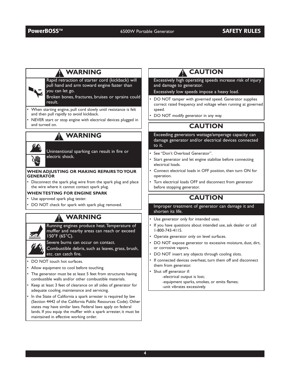 Caution, Warning | Briggs & Stratton PowerBoss 30227 User Manual | Page 4 / 32