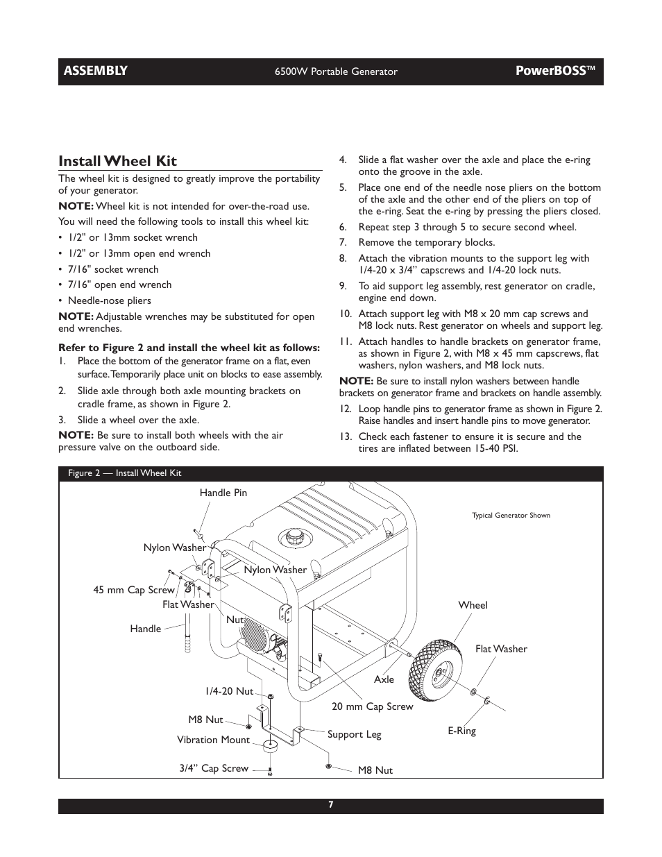 Install wheel kit | Briggs & Stratton PowerBoss 30227 User Manual | Page 7 / 32