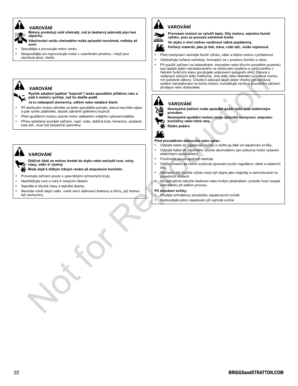 Not for reproduction | Briggs & Stratton 300000 User Manual | Page 22 / 92