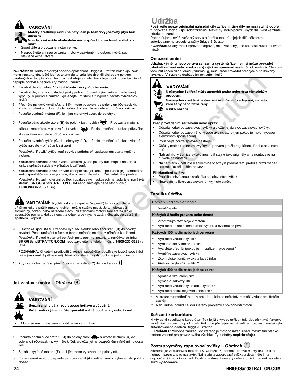 Not for reproduction, Údržba | Briggs & Stratton 300000 User Manual | Page 24 / 92