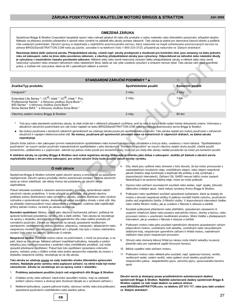 Not for reproduction | Briggs & Stratton 300000 User Manual | Page 27 / 92