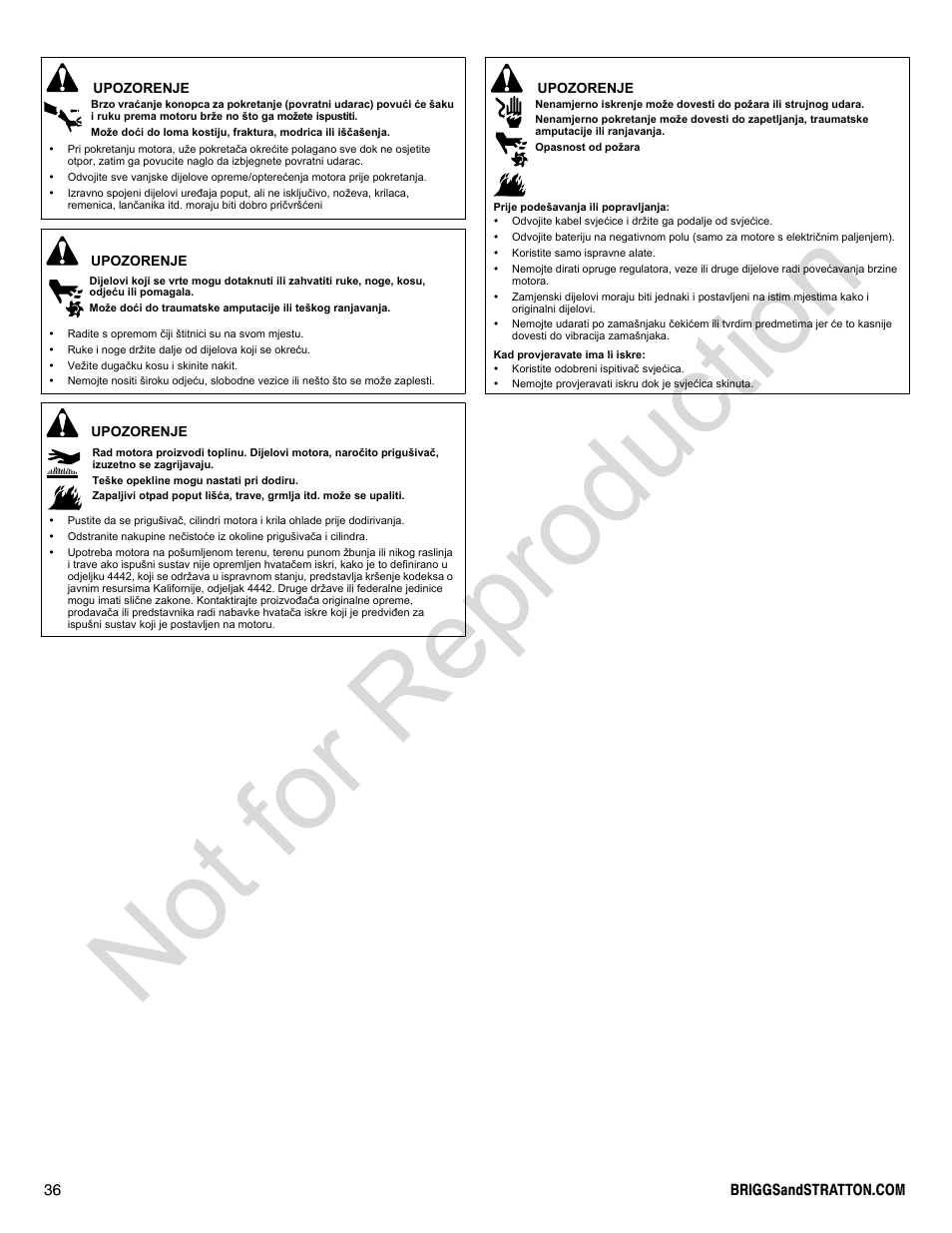 Not for reproduction | Briggs & Stratton 300000 User Manual | Page 36 / 92