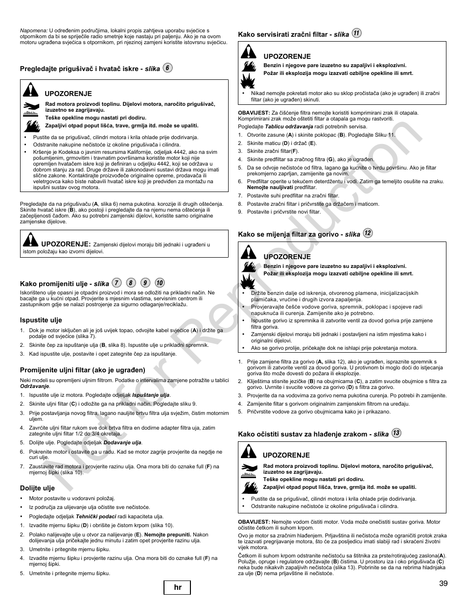 Not for reproduction, 39 hr | Briggs & Stratton 300000 User Manual | Page 39 / 92