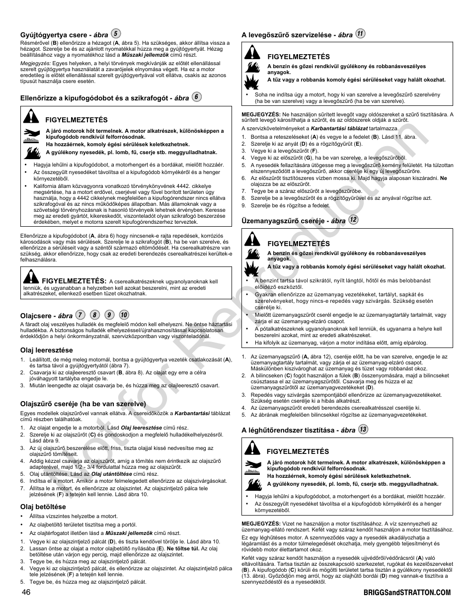 Not for reproduction | Briggs & Stratton 300000 User Manual | Page 46 / 92