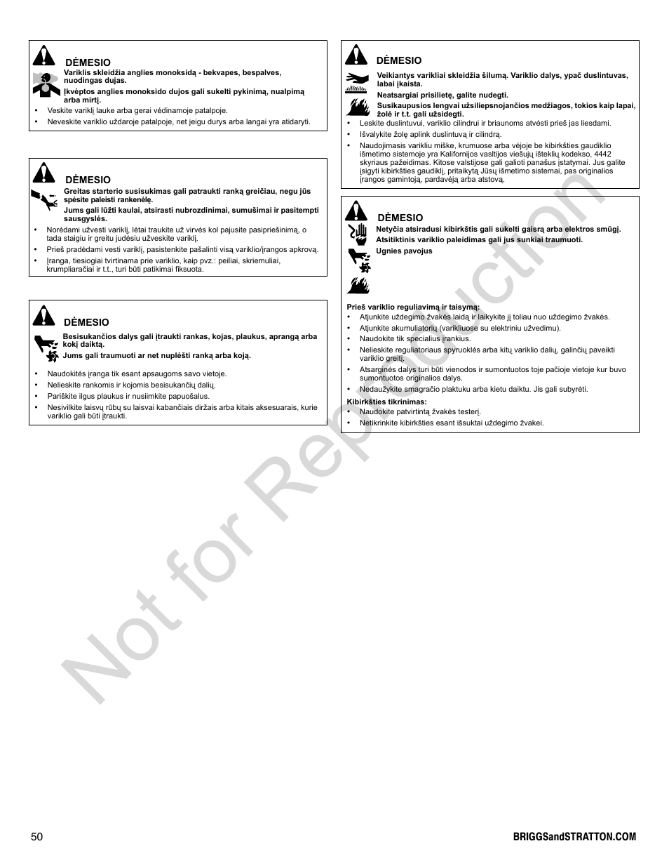 Not for reproduction | Briggs & Stratton 300000 User Manual | Page 50 / 92