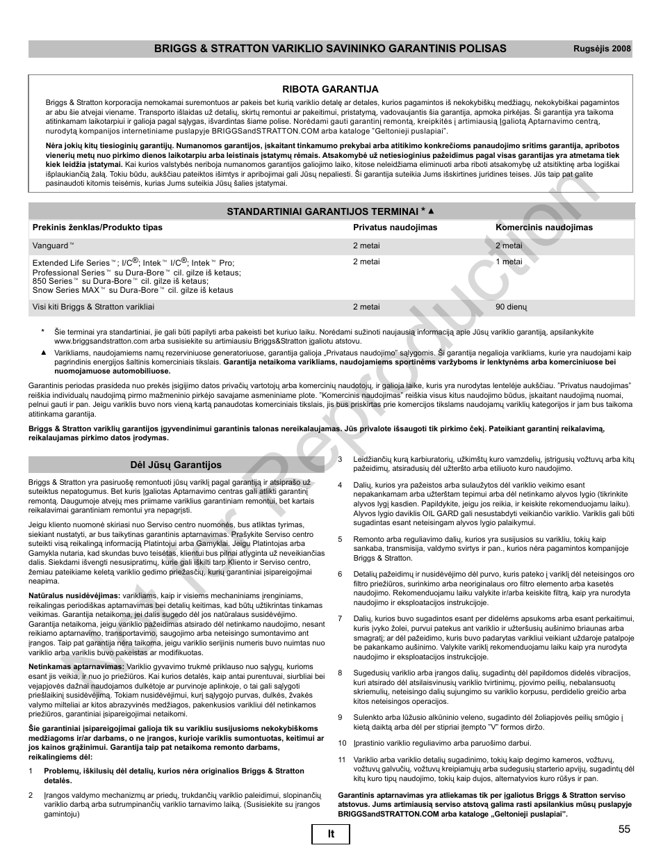 Not for reproduction | Briggs & Stratton 300000 User Manual | Page 55 / 92