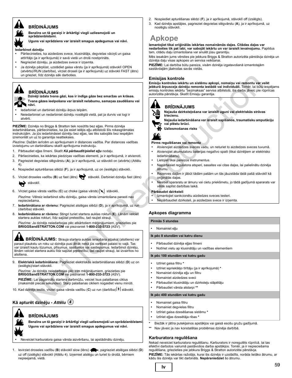 Not for reproduction, Apkope, 59 lv | Briggs & Stratton 300000 User Manual | Page 59 / 92