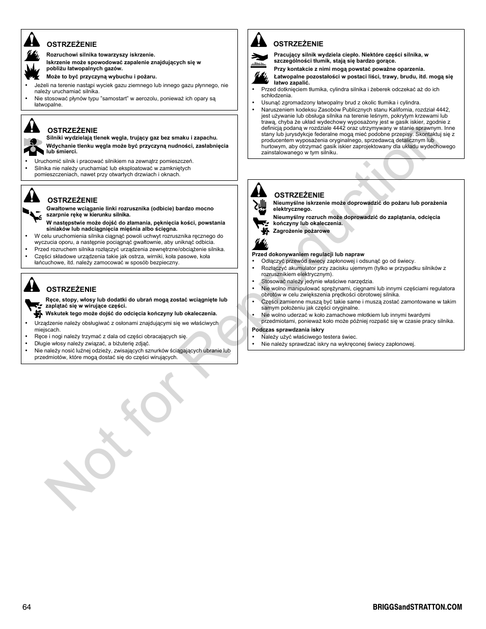 Not for reproduction | Briggs & Stratton 300000 User Manual | Page 64 / 92