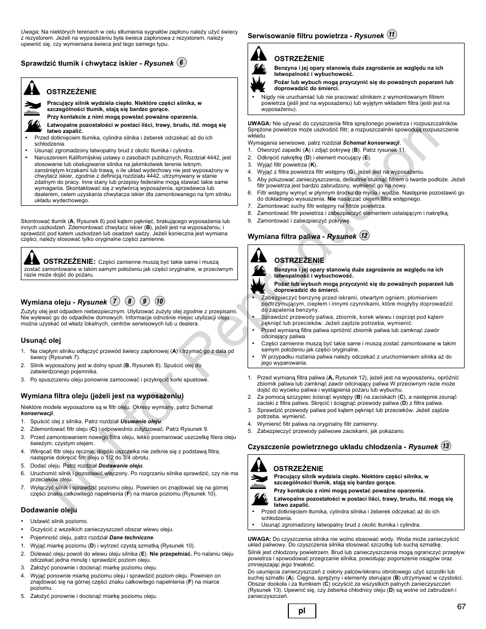 Not for reproduction, 67 pl | Briggs & Stratton 300000 User Manual | Page 67 / 92