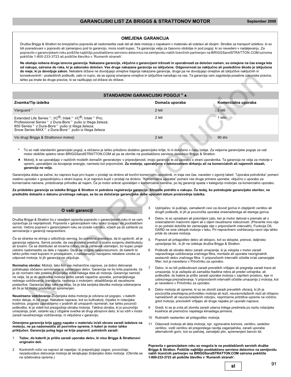 Not for reproduction | Briggs & Stratton 300000 User Manual | Page 91 / 92
