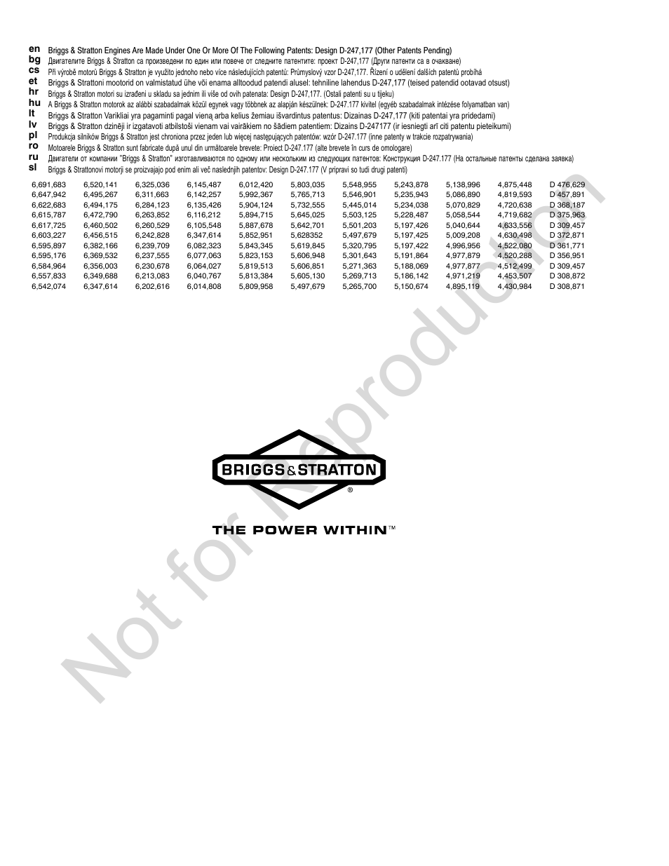 Not for reproduction | Briggs & Stratton 300000 User Manual | Page 92 / 92