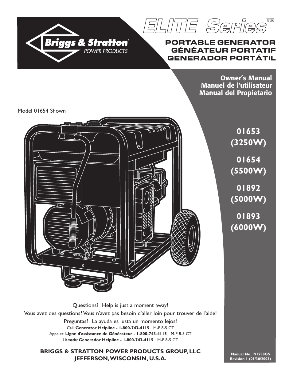 Briggs & Stratton 01654 User Manual | 52 pages
