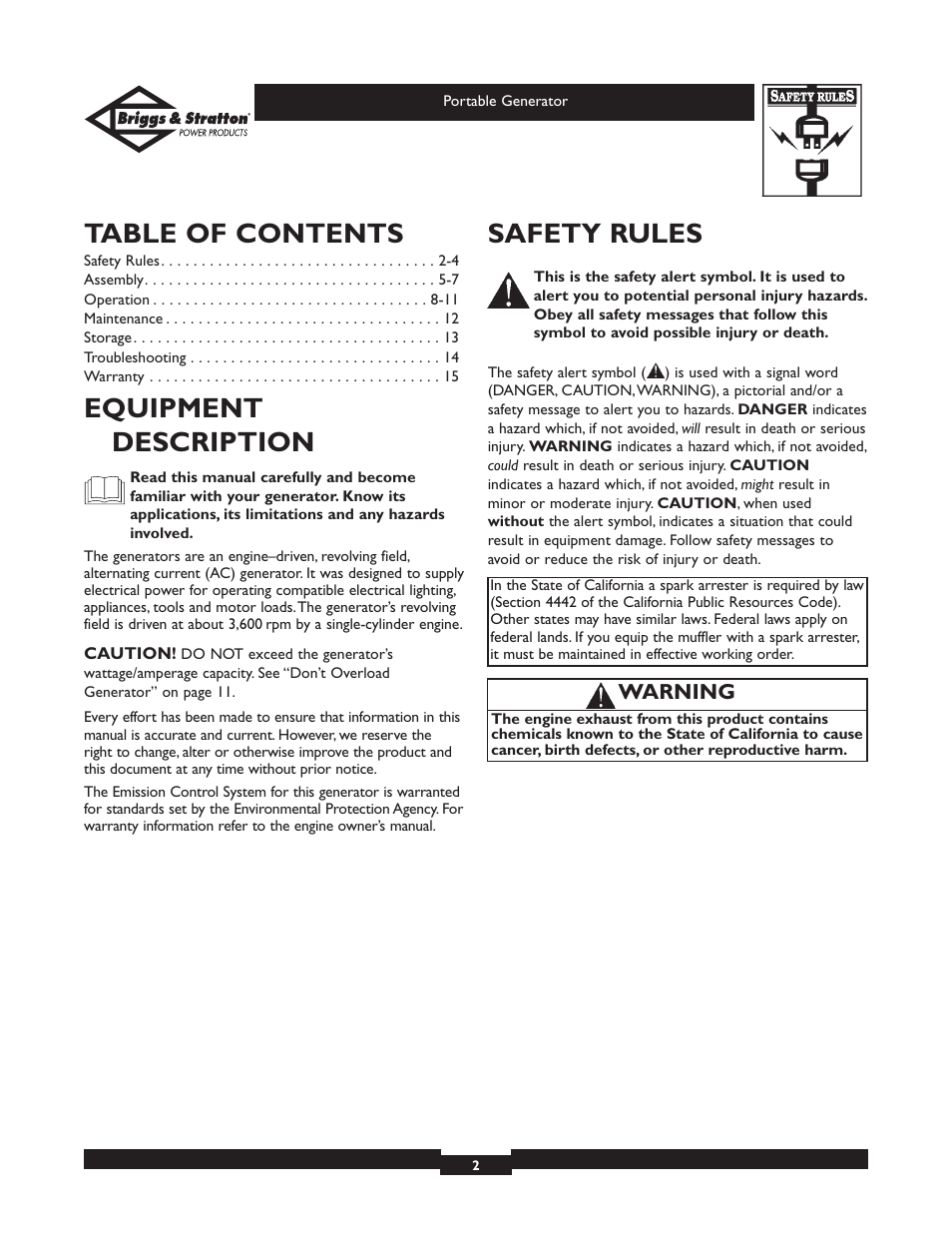 Briggs & Stratton 01654 User Manual | Page 2 / 52