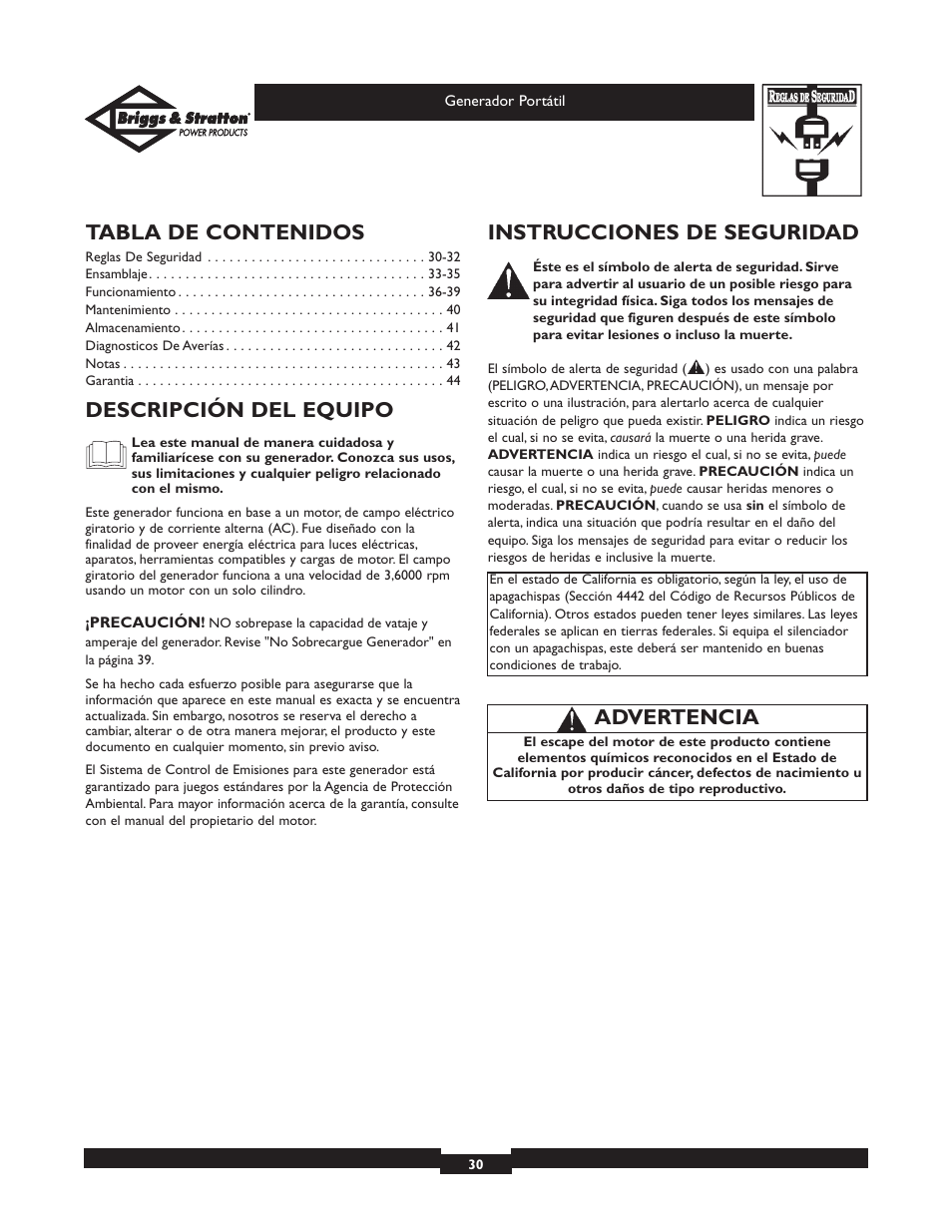 Briggs & Stratton 01654 User Manual | Page 30 / 52