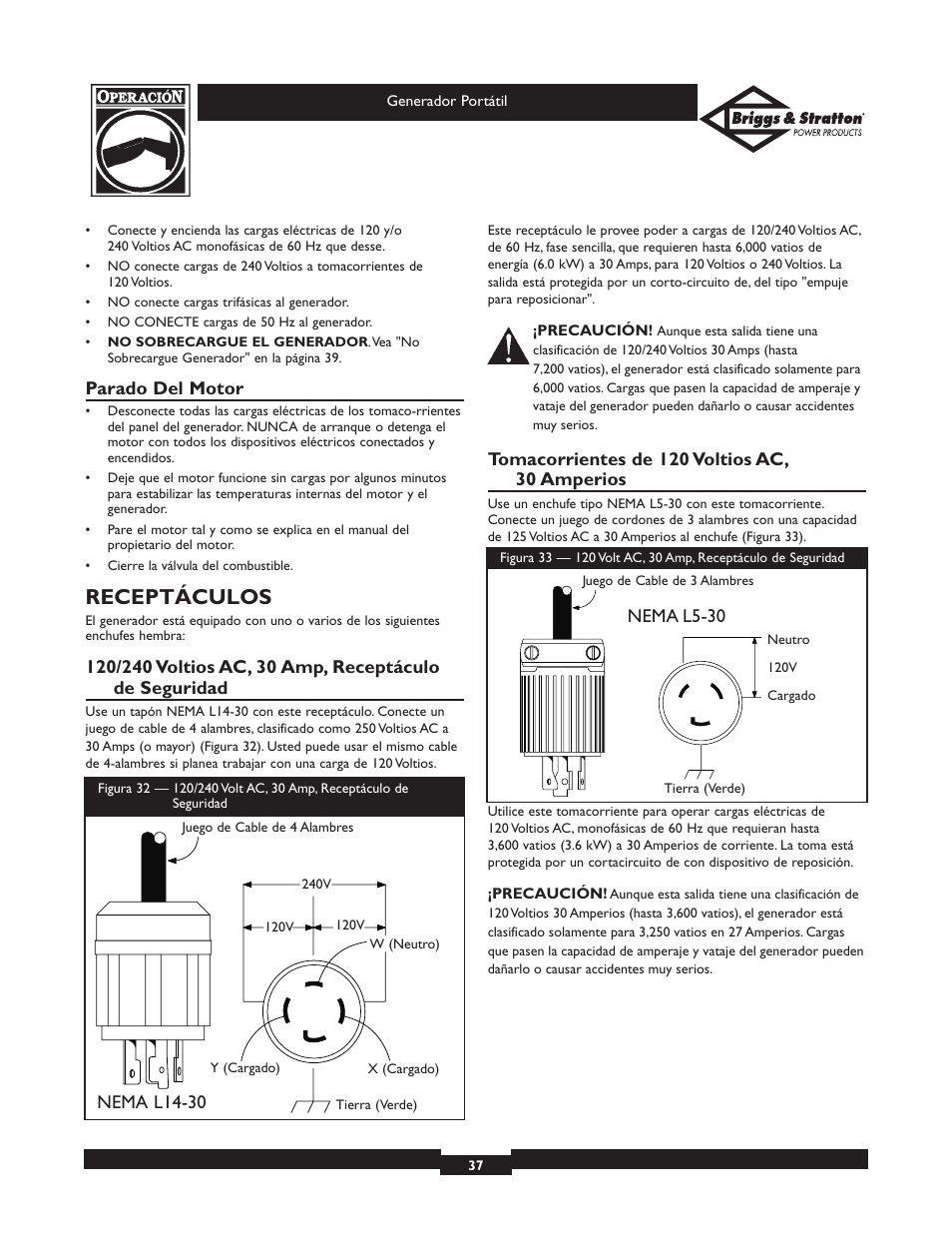 Receptáculos | Briggs & Stratton 01654 User Manual | Page 37 / 52