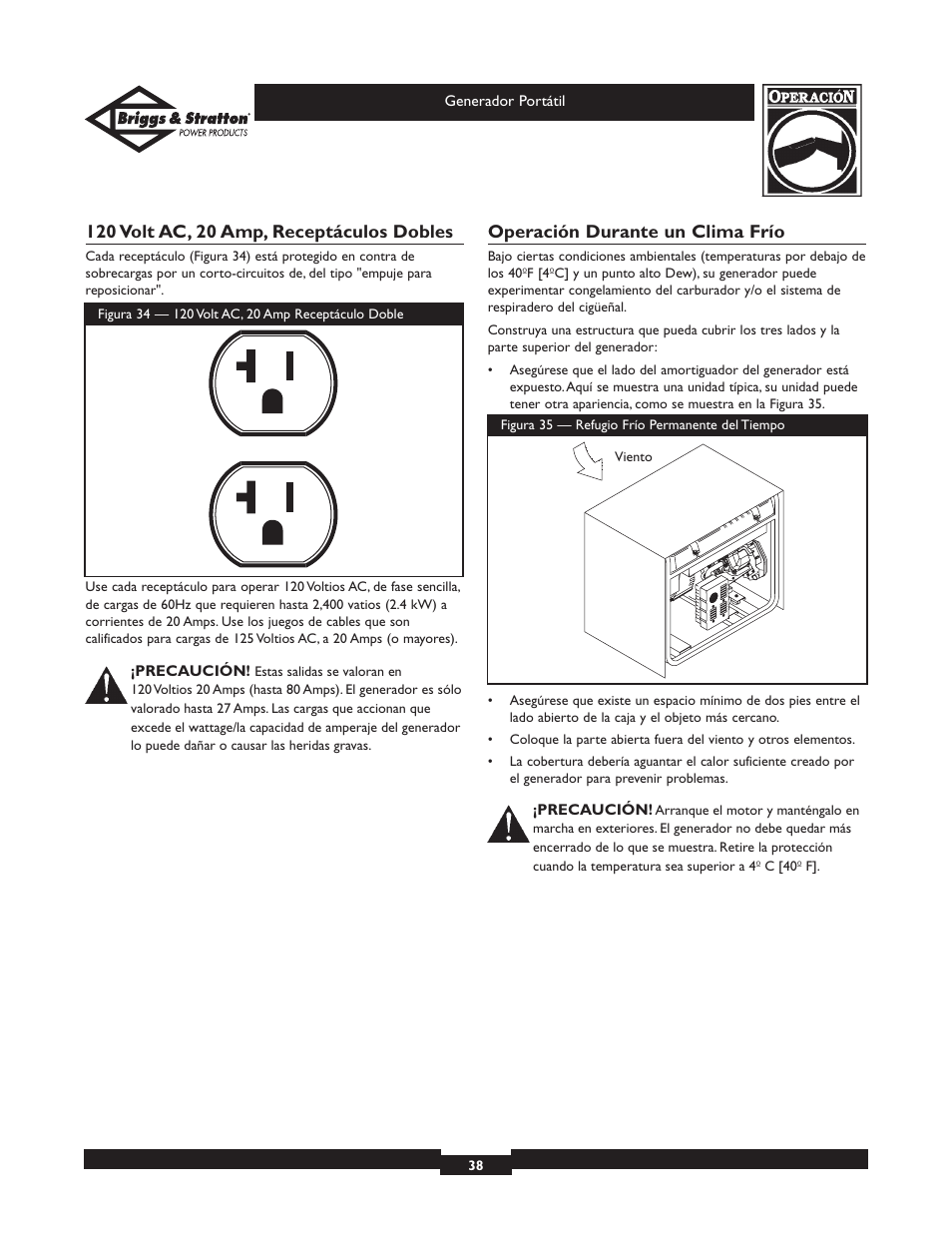 Operación durante un clima frío | Briggs & Stratton 01654 User Manual | Page 38 / 52