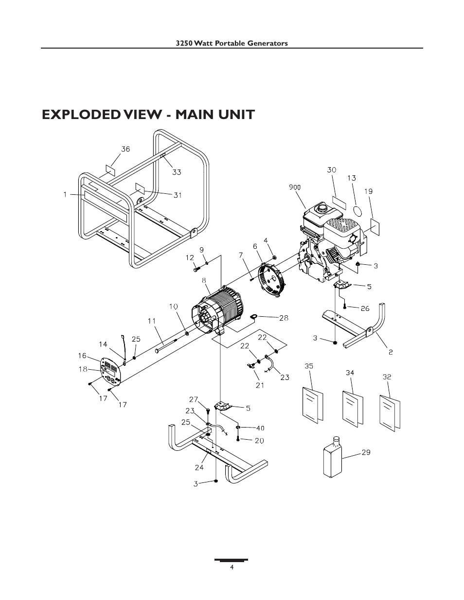 Exploded view - main unit | Briggs & Stratton 01654 User Manual | Page 48 / 52