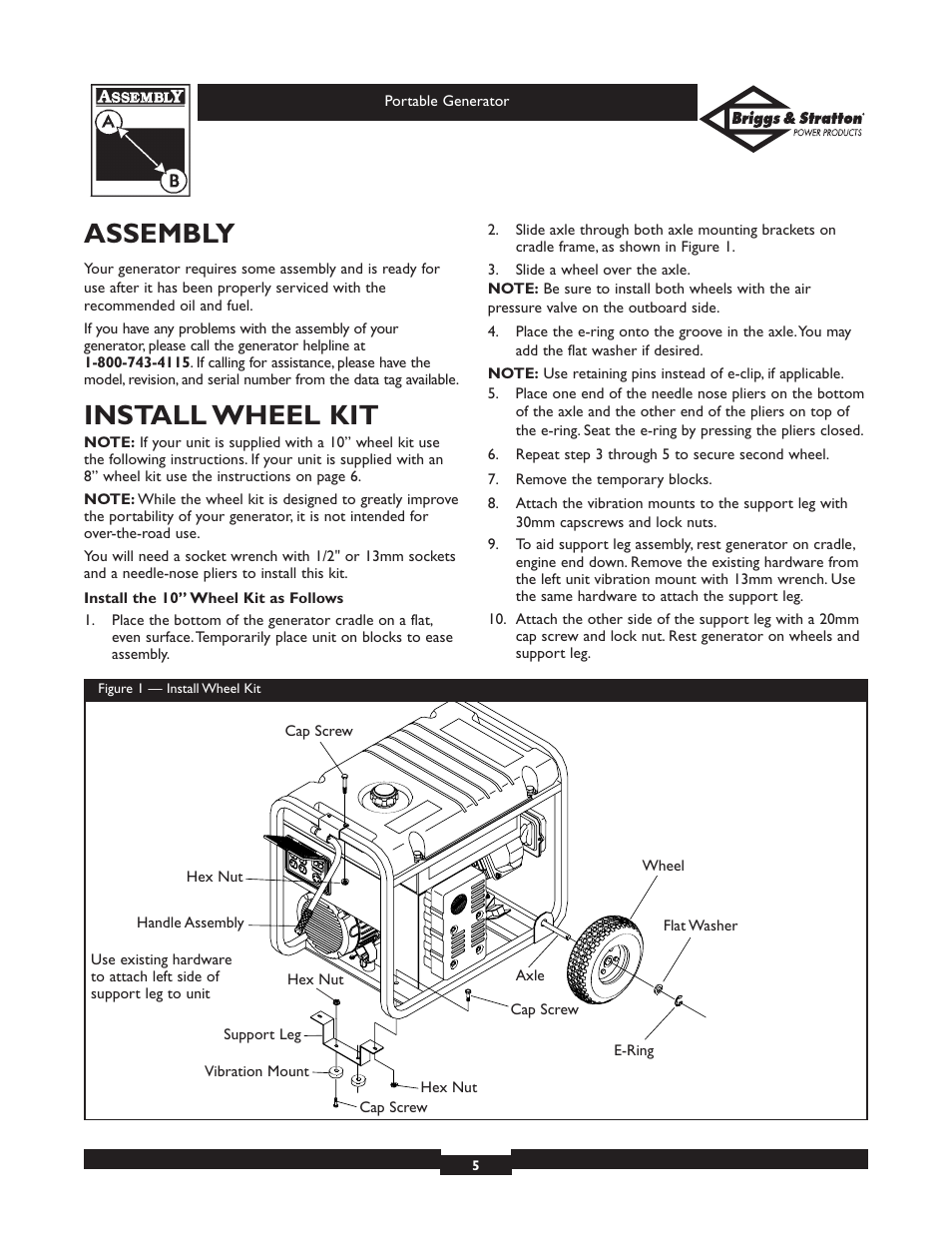 Assembly, Install wheel kit | Briggs & Stratton 01654 User Manual | Page 5 / 52