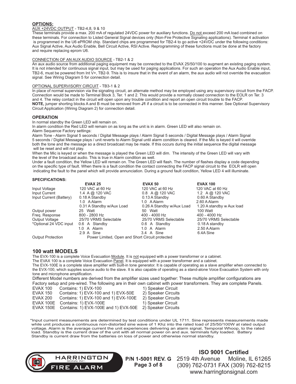 Fire alarm, Harrington, 100 watt models | Harrington Signal HAVE 100 User Manual | Page 3 / 9