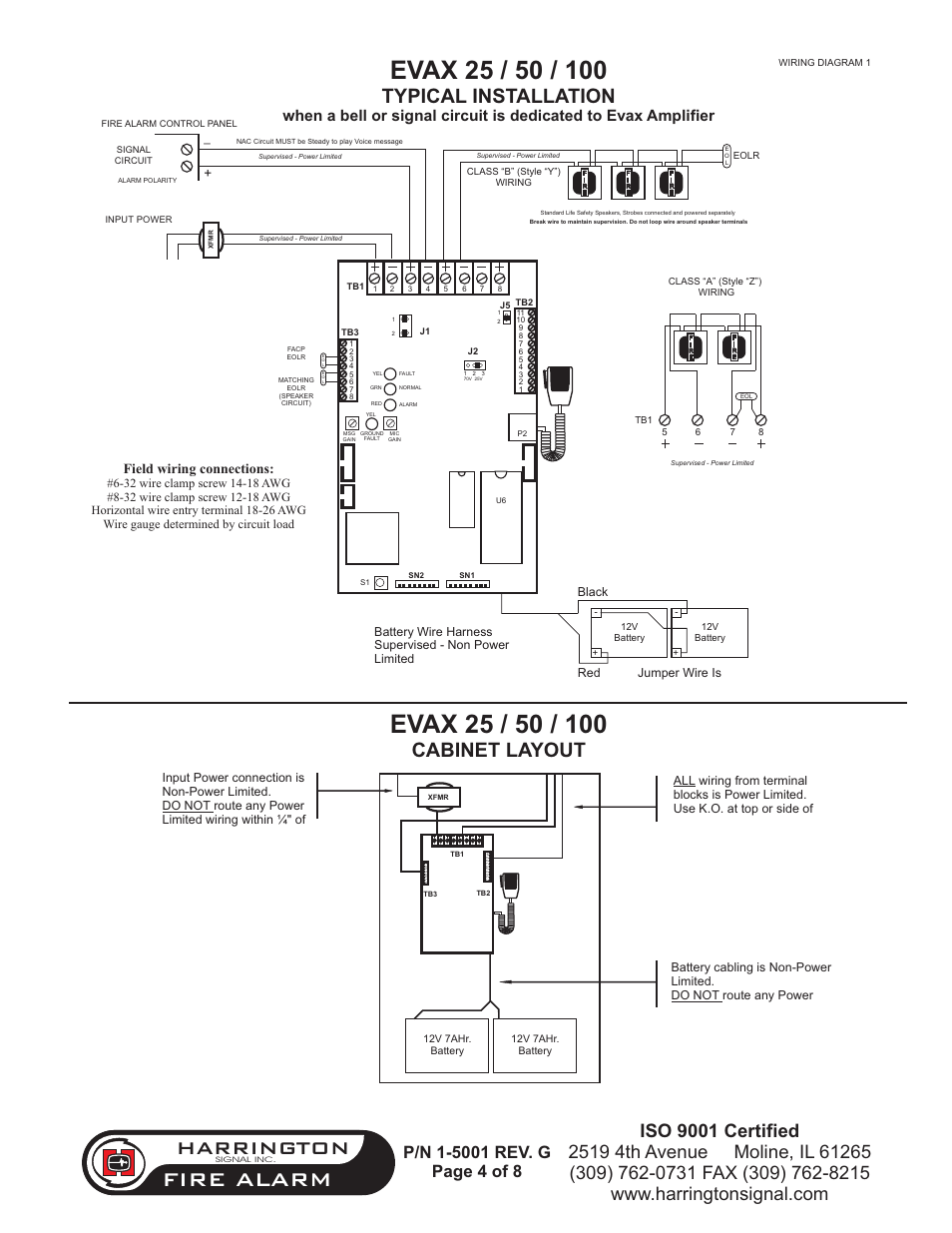 Fire alarm, Harrington, Cabinet layout | Typical installation, Field wiring connections, Red black jumper wire is | Harrington Signal HAVE 100 User Manual | Page 4 / 9