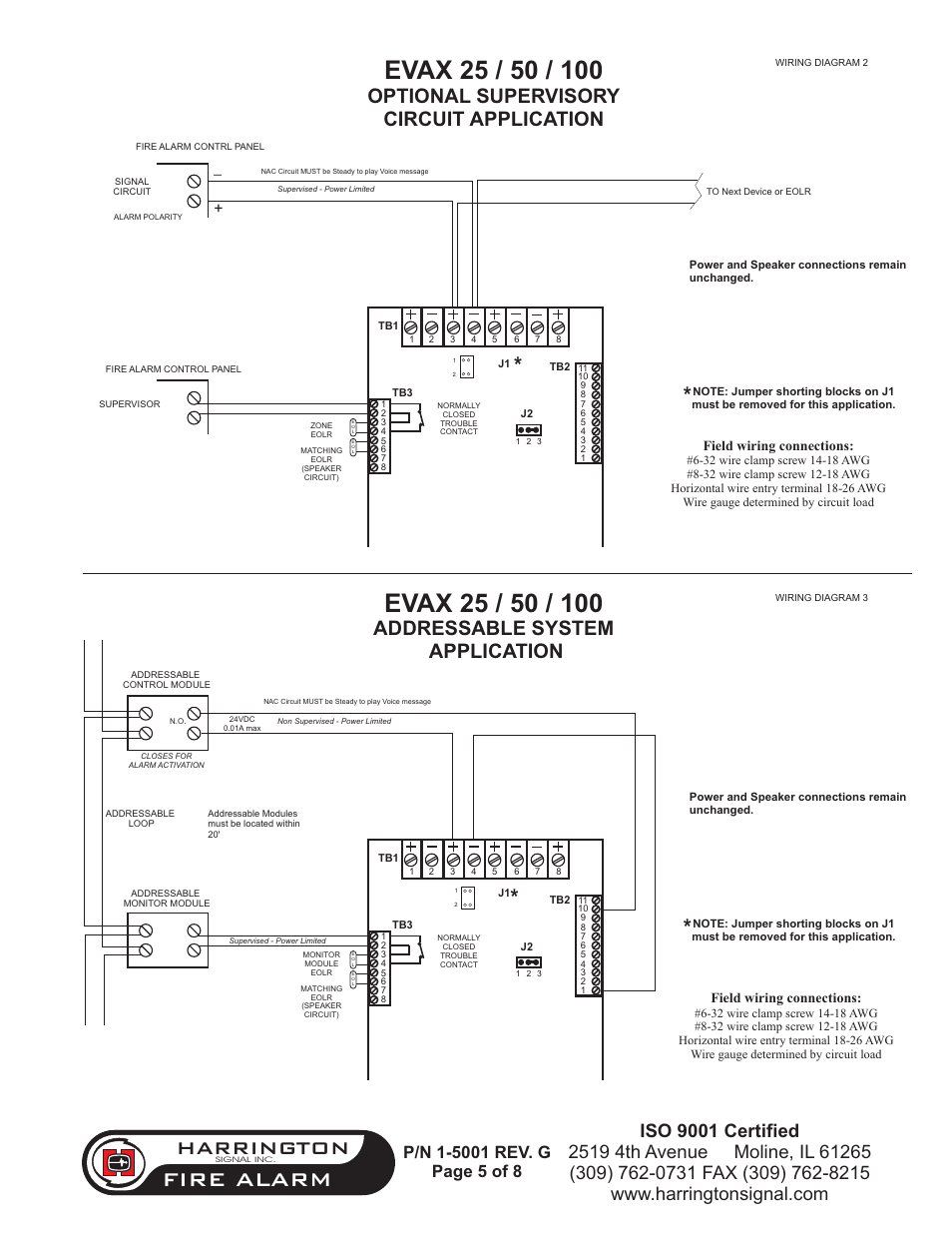 Fire alarm, Harrington, Optional supervisory circuit application | Addressable system application, Field wiring connections | Harrington Signal HAVE 100 User Manual | Page 5 / 9