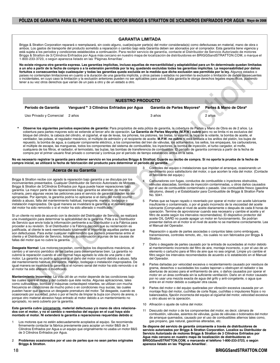 Not for reproduction | Briggs & Stratton 277110TRI User Manual | Page 18 / 28