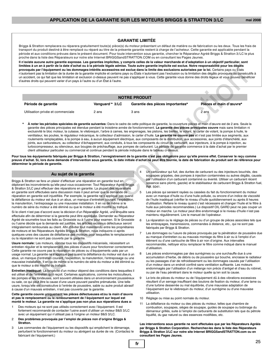 Not for reproduction | Briggs & Stratton 277110TRI User Manual | Page 25 / 28