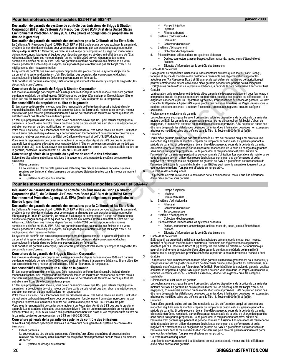 Not for reproduction | Briggs & Stratton 277110TRI User Manual | Page 26 / 28