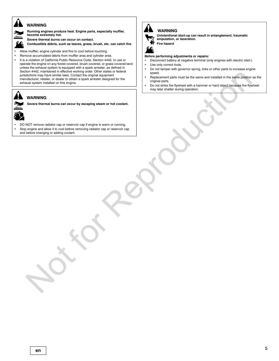 Not for reproduction | Briggs & Stratton 277110TRI User Manual | Page 5 / 28