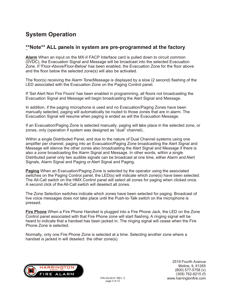 System operation | Harrington Signal HAVED-MP User Manual | Page 3 / 12