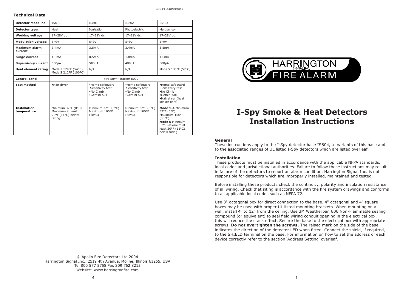 Harrington Signal IS803 User Manual | 2 pages