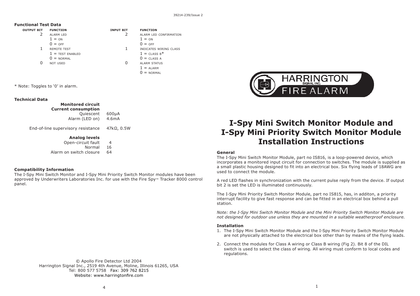 Harrington Signal IS815 User Manual | 2 pages