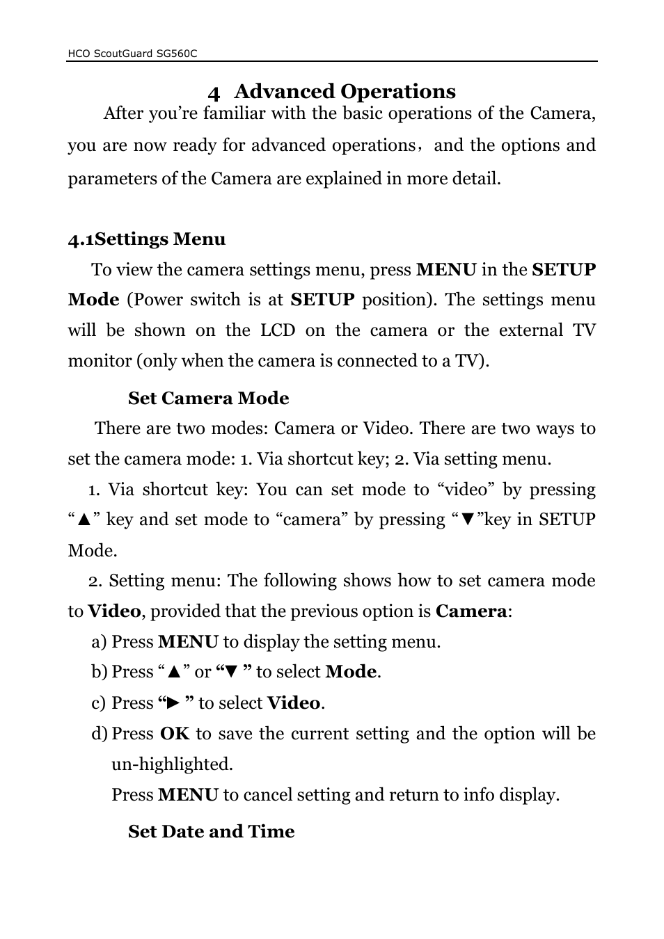 4 advanced operations | HCO SG560C User Manual | Page 14 / 26