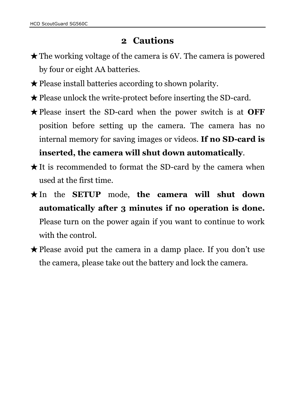 2 cautions | HCO SG560C User Manual | Page 9 / 26