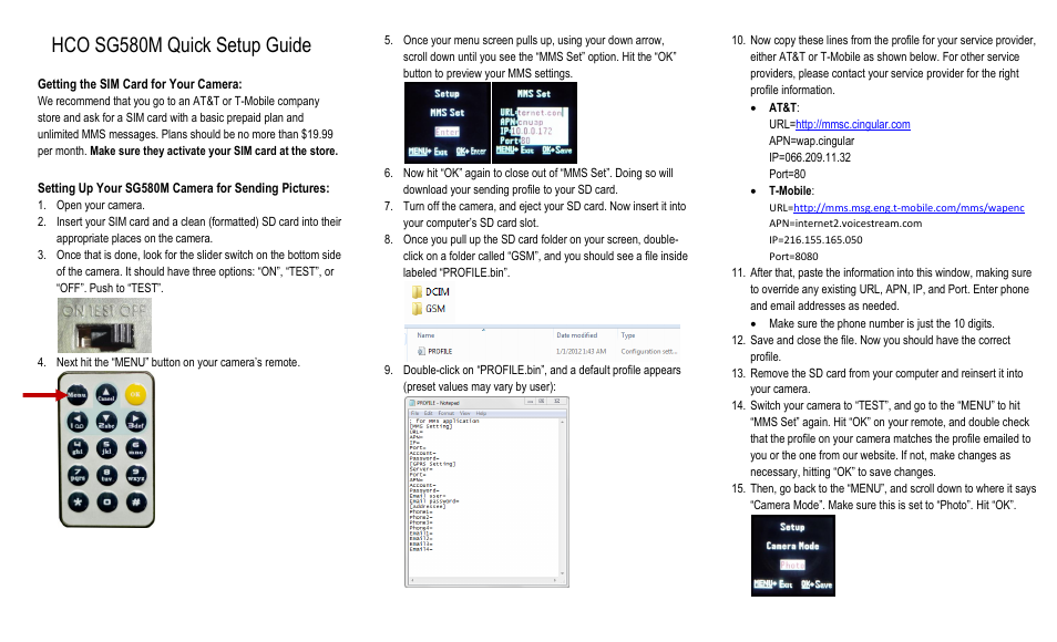 HCO SG580MB Quick Start Guide User Manual | 2 pages