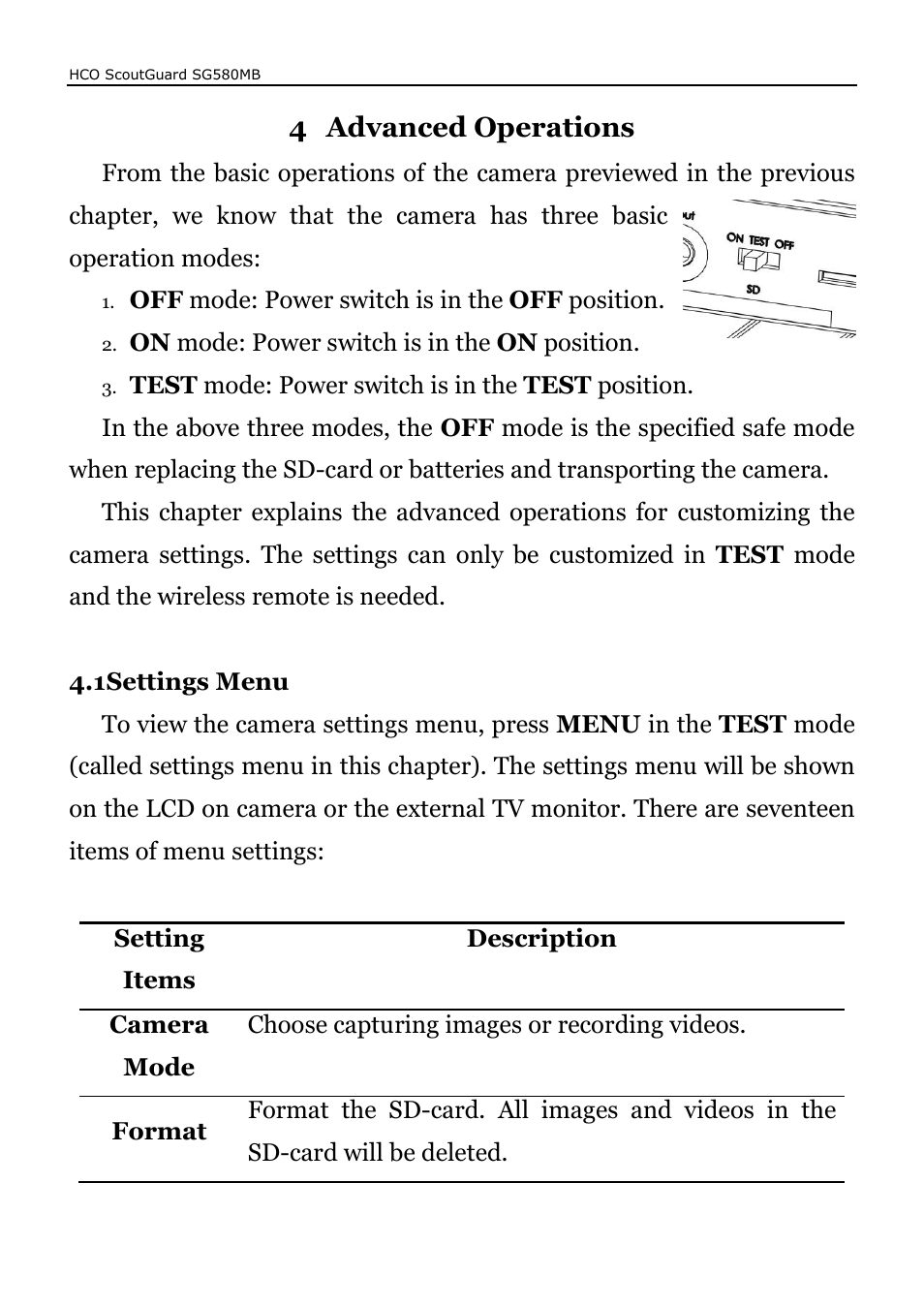 4 advanced operations | HCO SG580MB Manual User Manual | Page 14 / 38