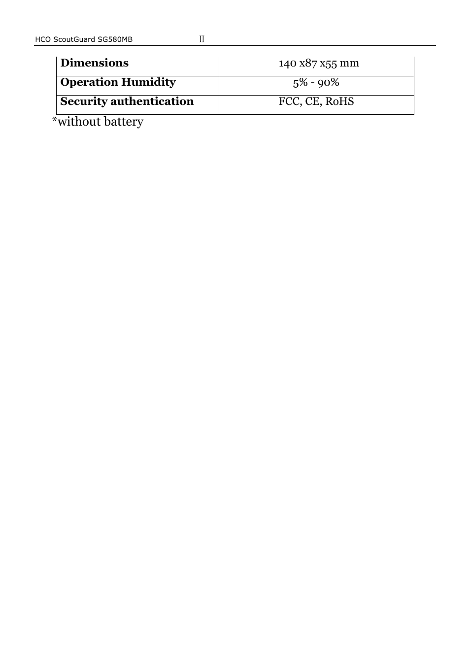 Without battery | HCO SG580MB Manual User Manual | Page 37 / 38