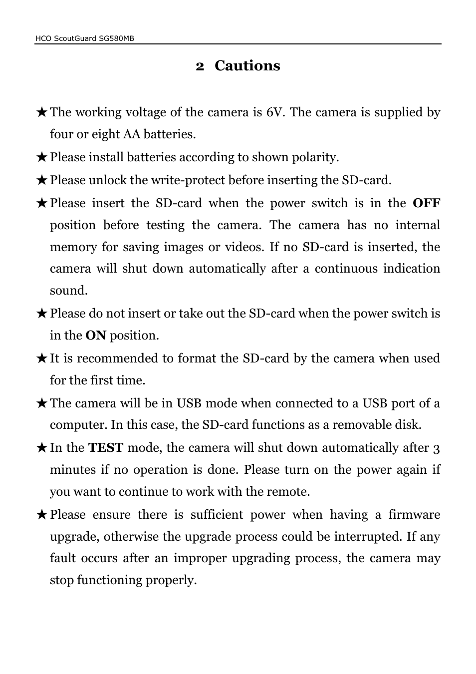 2 cautions | HCO SG580MB Manual User Manual | Page 9 / 38