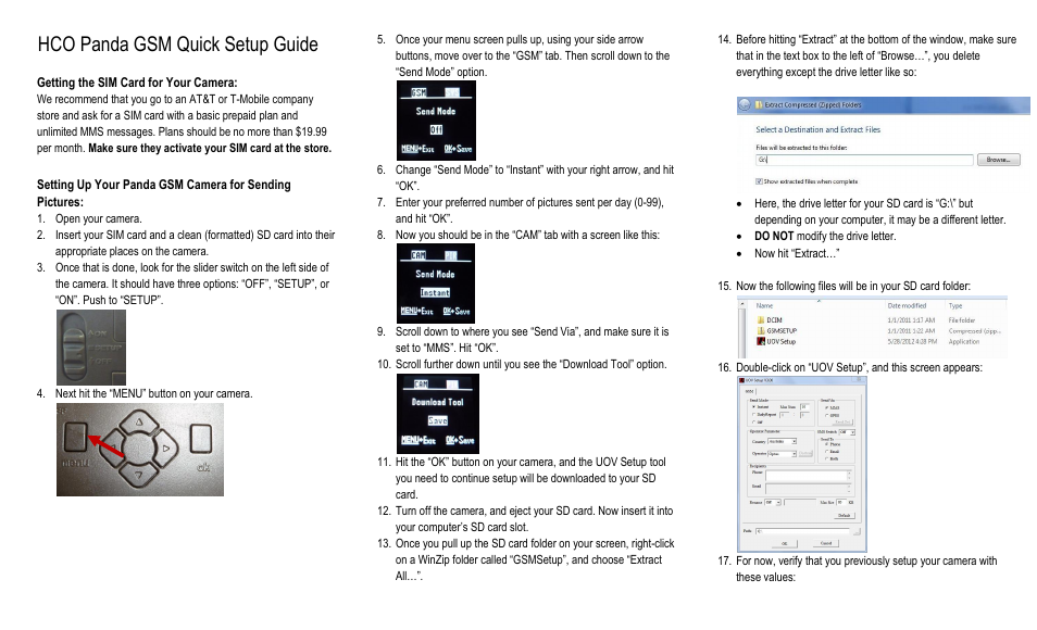 HCO Panda GSM Quick Setup Guide User Manual | 2 pages