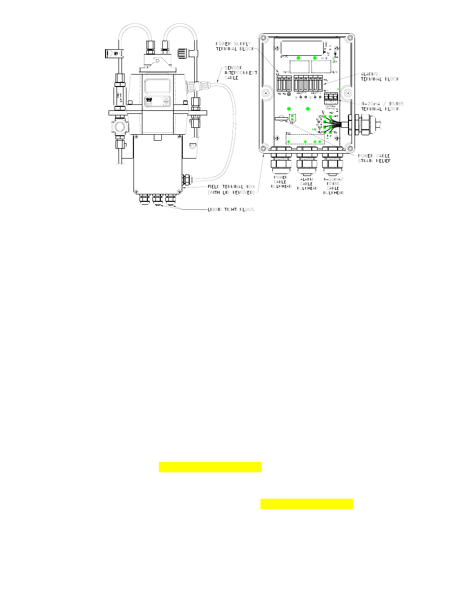 1 power, 2 rs-485, 3 relays | 4 4-20 ma, 0 operation | HF scientific AccUView UV %Transmission Monitor User Manual | Page 13 / 39