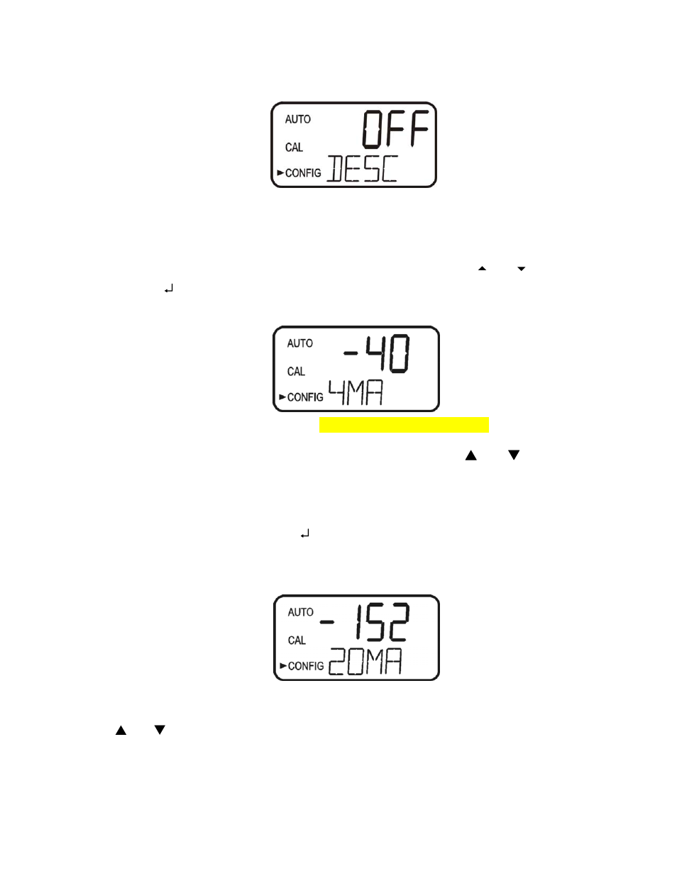 15 desiccant alarm, 16 4ma adjustment, 17 20ma adjustment | 18 saving configuration settings | HF scientific AccUView UV %Transmission Monitor User Manual | Page 28 / 39