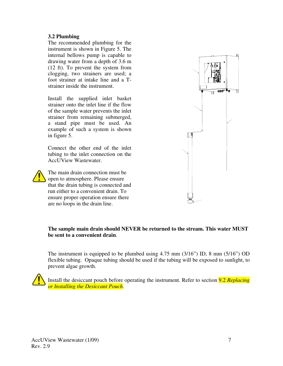 2 plumbing | HF scientific AccUView Wastewater UV %Transmission Monitor User Manual | Page 13 / 39