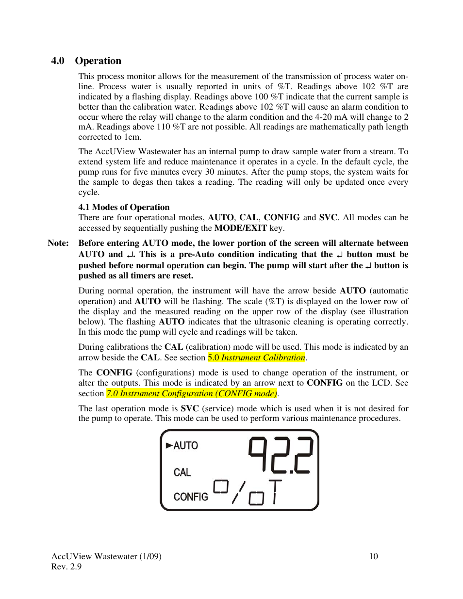 0 operation, 1 modes of operation | HF scientific AccUView Wastewater UV %Transmission Monitor User Manual | Page 16 / 39