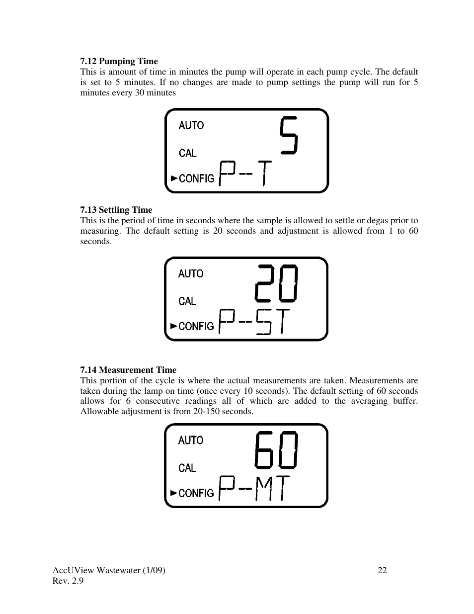 12 pumping time, 13 settling time, 14 measurement time | HF scientific AccUView Wastewater UV %Transmission Monitor User Manual | Page 28 / 39